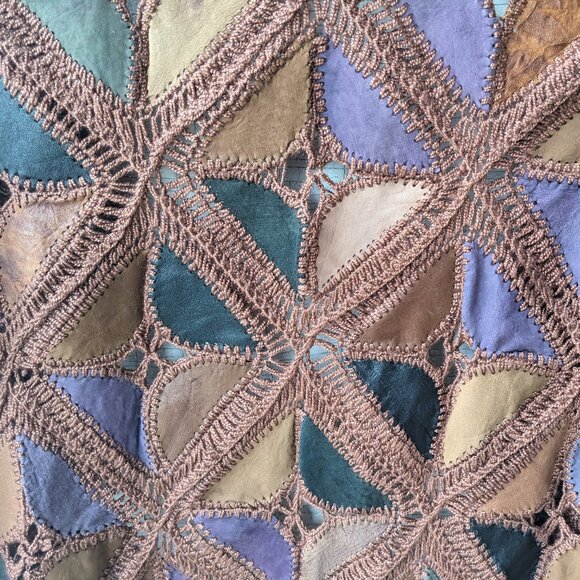 Lightweight Vintage Patchwork Crochet Leather Shawl - Picture 9 of 9